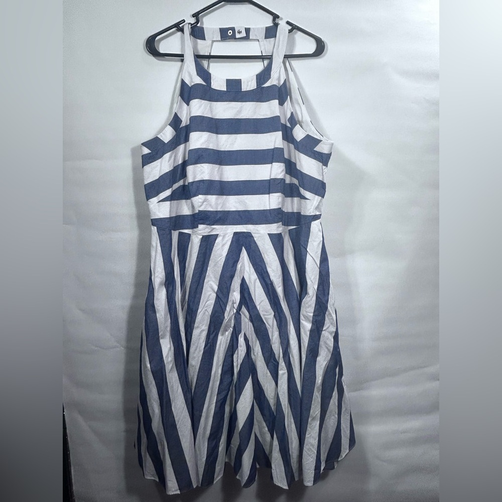 Eliza J Blue and White Striped Midi Dress